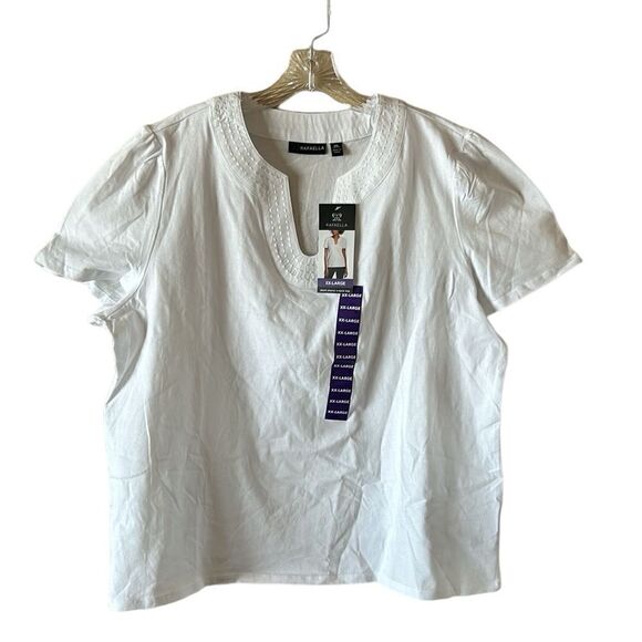 NEW Rafaella White Short Sleeve V Neck Top - Picture 2 of 7